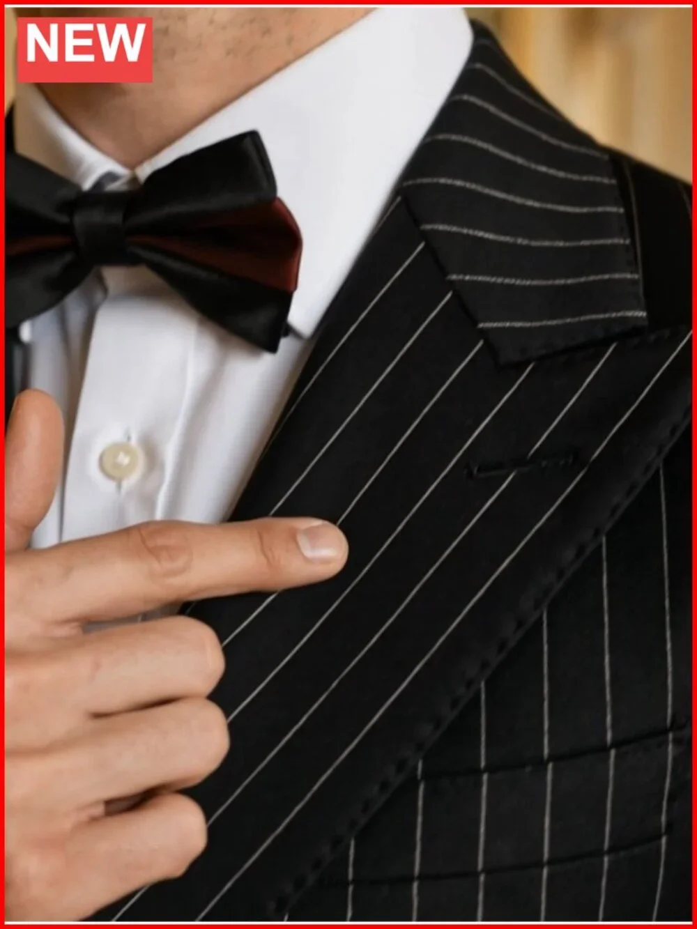 Men's Double Breasted Suit 2 Piece Pinstriped Peak Lapel Blazer Pant